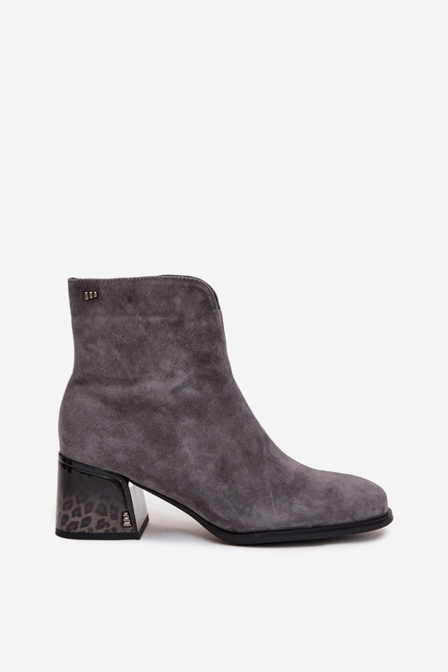 Жіночі ботильйони з натуральної замші на каблуці з утеплювачем Vinceza 66806 сіро