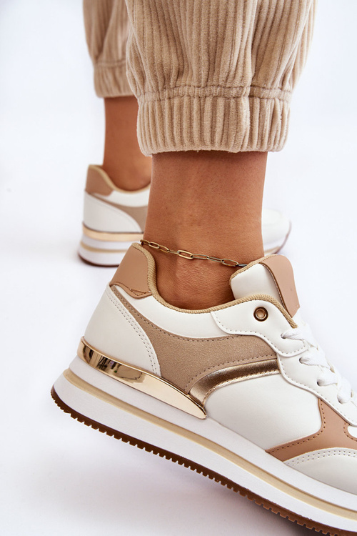 Жіночі модні спортивні туфлі на танкетці біло-бежеві Yuki