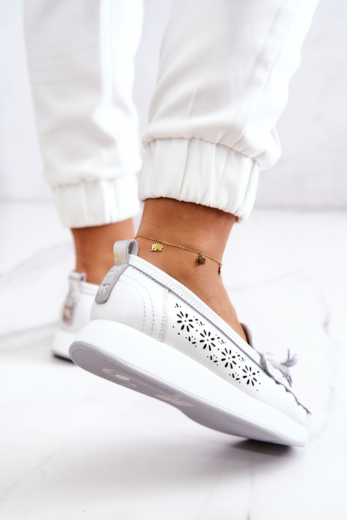 Жіночі ажурні лофери на платформі White Louise