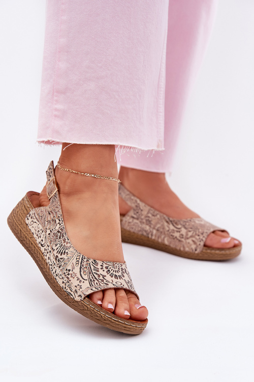 Шкіряні Жіночі Сандалі На Танкетці Maciejka L7069-04 Бежеві