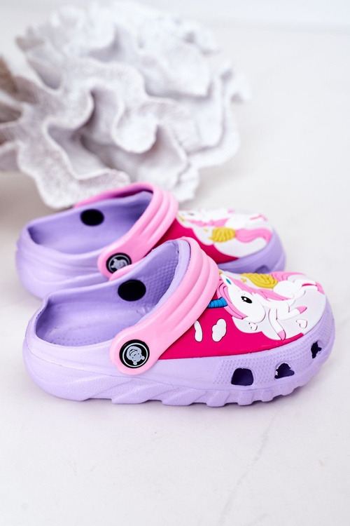 Дитячі поролонові тапочки з єдинорогом фіолетового кольору