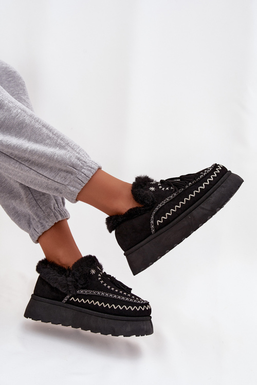 Жіночі зимові чоботи на платформі з хутром і бахромою Чорний Ferayne