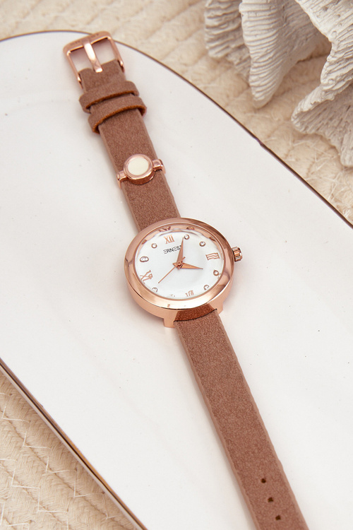 Жіночий годинник з тонким ремінцем з екошкіри Коричневий Ernest E62146