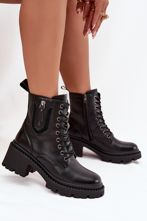 Шкіряні жіночі ботильйони на каблуці на підборах Vinceza 86418 Чорний