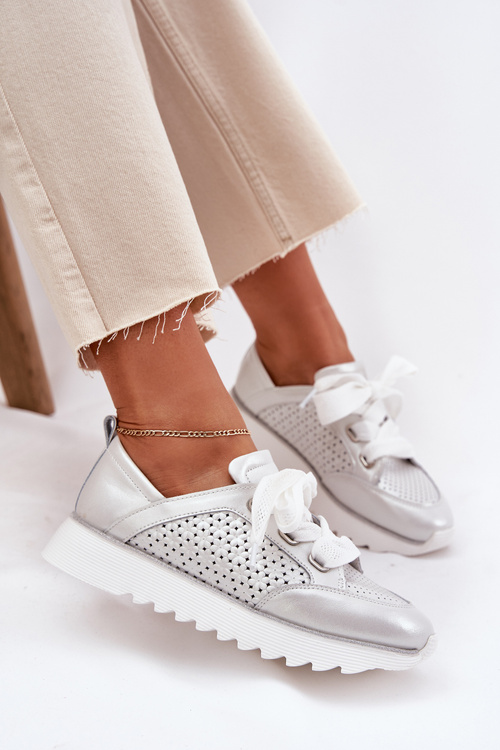 Жіночі Шкіряні Кросівки На Платформі D&A LR51-796 Сріблясті