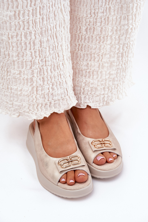 Шкіряні Жіночі Сандалі На Котурні З Декоративним Елементом S.Barski LR51-593 Золоті