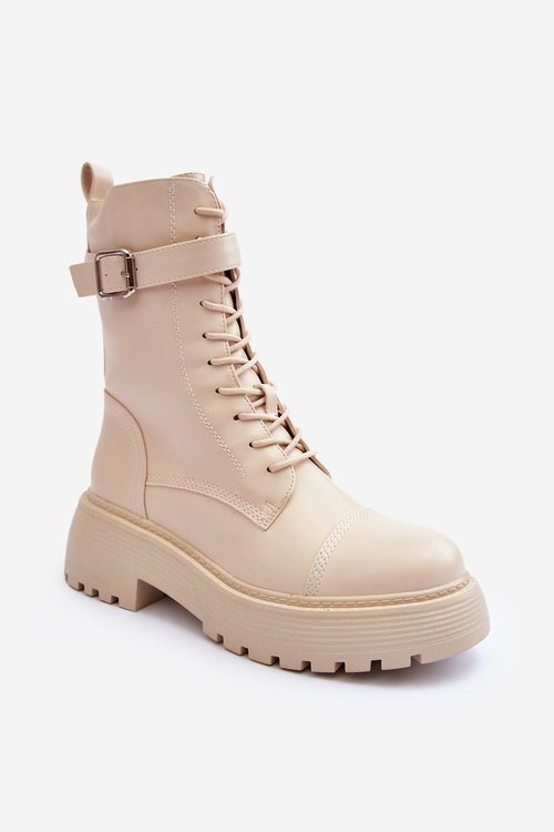 Шкіряні Ботильйони Броги З Пряжкою Світло Бежеві Самивло