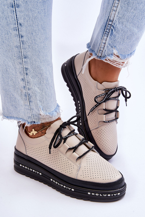 Шкіряні ажурні кросівки бежеві Leonor