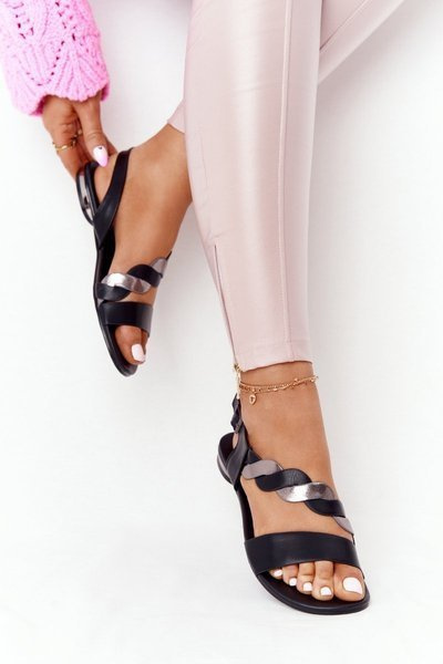 Шкіряні босоніжки Vinceza 21-17117 Чорно-Срібні