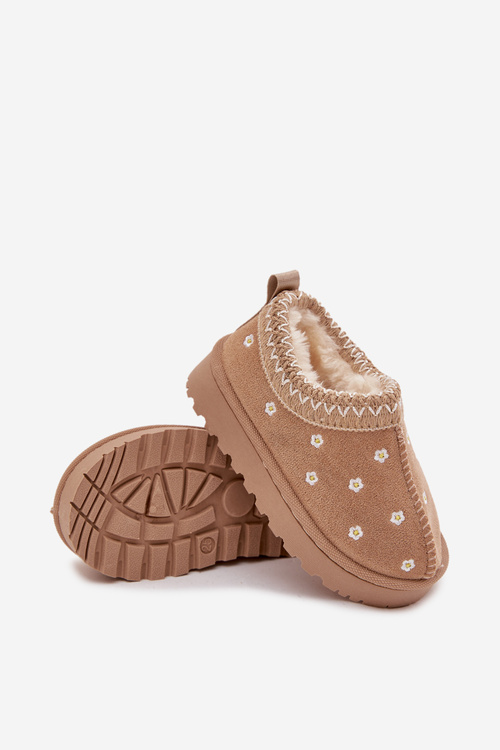 Дитячі зимові чоботи з квітами оббиті хутром бежеві Palina
