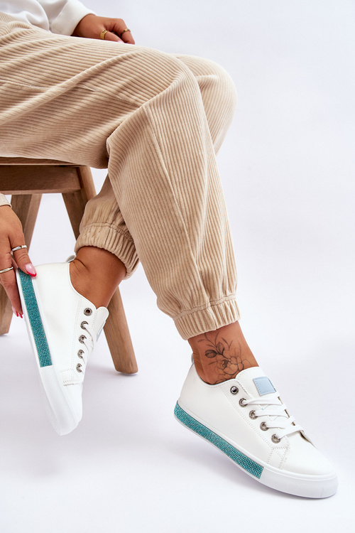 Жіночі низькі кросівки з форсунками біло-блакитні Demira