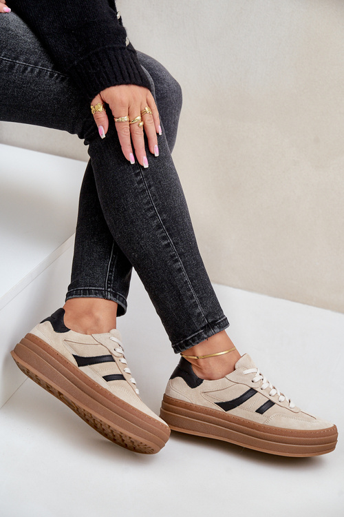 Замшеві кросівки на платформі бежеві Zazoo N1176