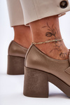 Шкіряні напівчоботи на каблуці з декором Темно-бежевий Gelanor  