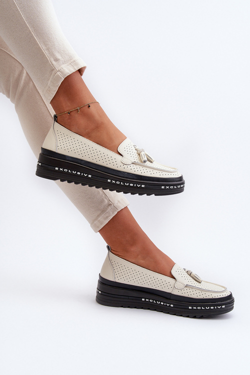 Жіночі шкіряні мокасини на платформі бежеві Assetnima