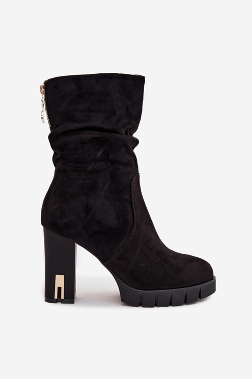 Ізольовані жіночі чоботи на підборах із золотим замком і зморщуванням Чорні Briannae