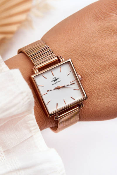 Годинник із квадратним циферблатом Michael John Rose Gold