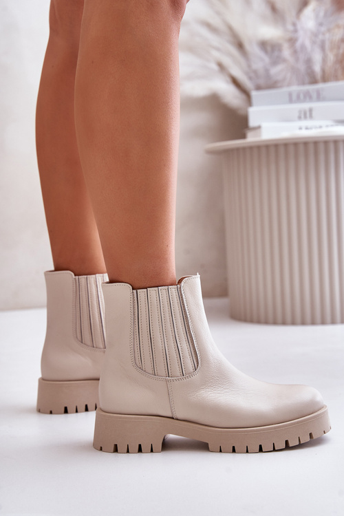 Жіночі слипони на плоскому каблуці шкіряні світло-бежеві Lewski 3611