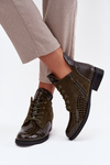 Лаковані жіночі черевики з декоративним рельєфом підкладка Vinceza 16477 темно-зелений
