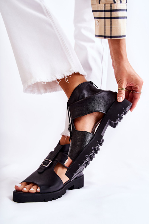 Жіночі шкіряні босоніжки на блискавці Nicole 2748 Чорні