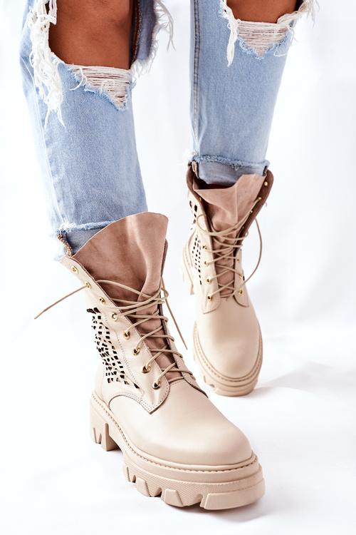 Жіночі високі шкіряні бежеві хуті