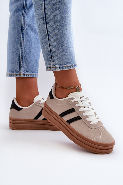 Жіночі кросівки на платформі бежево-чорні Egelia