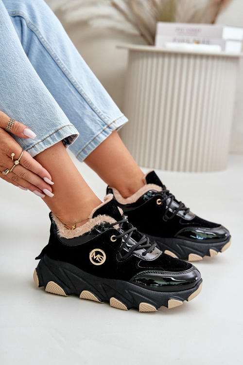 Жіноче спортивне взуття на шнурівці, утеплена на платформі, чорні Verioras