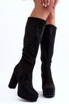 Чоботи вище коліна на підборах і платформі Чорні Baldrema