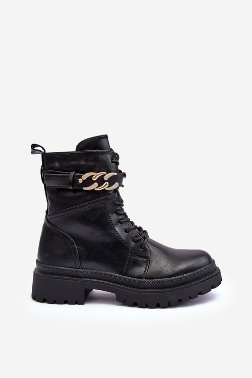 Шкіряні робочі черевики з декоративним поясом Black Enili