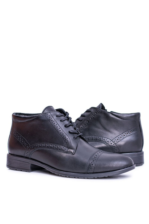 Чоловічі утеплені черевики польські шкіряні кросівки чорні колони