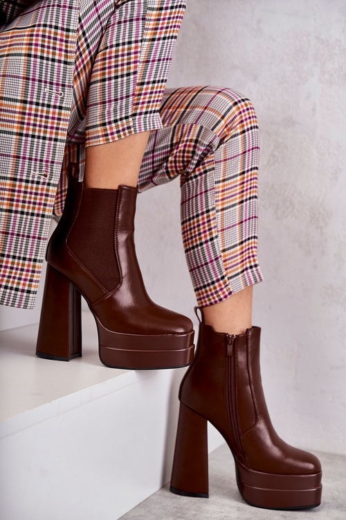 Жіночі шкіряні чоботи на масивному каблуці Brown Jones