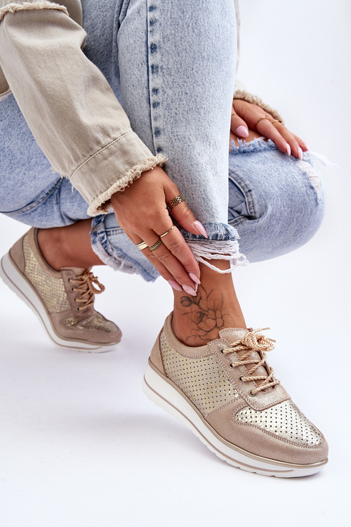 Шкіряне спортивне взуття з перфорацією S.Barski AL22246 Gold