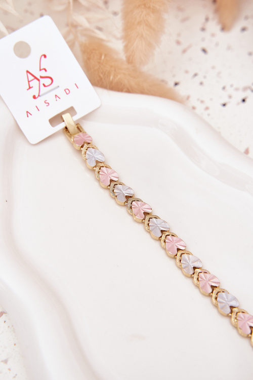 Жіночий браслет з кольоровими серцями Хірургічна сталь Золото