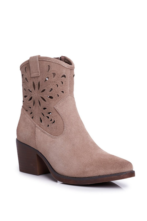 Жіночі шкіряні чоботи бежеві Barski 12622