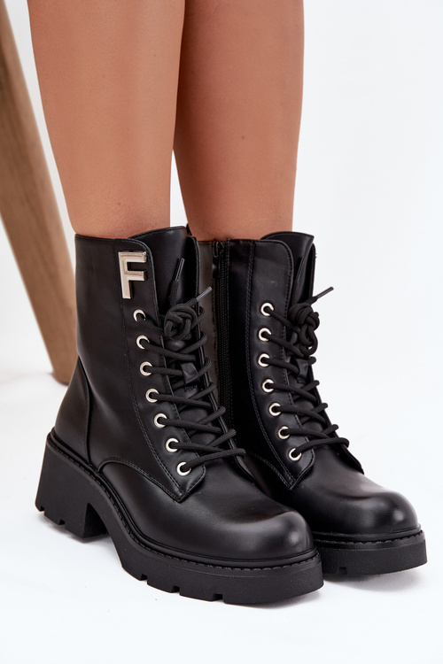 Жіночі ботінки Workery на блоковому каблуці утеплені з літерою F чорні Lurina