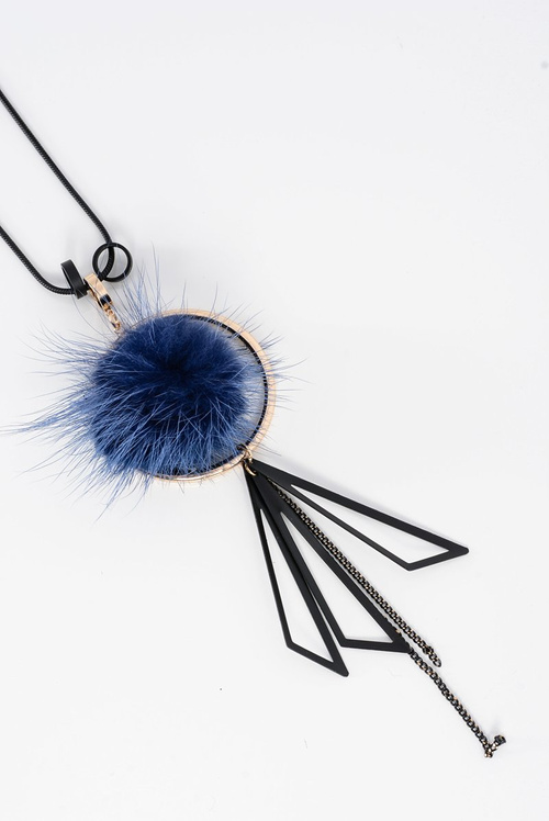 Жіноче намисто з довгим ланцюжком з помпонами темно-синього кольору