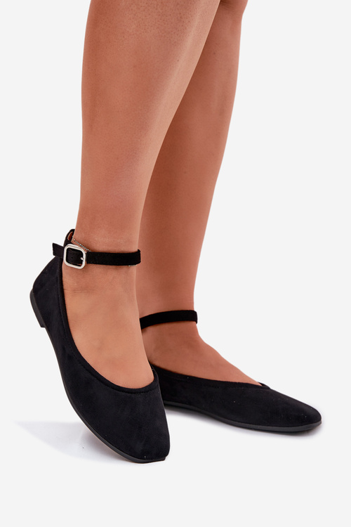Еко Замшеві Балетки З Ремінцем І Пряжкою Чорні Deomira