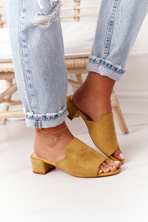 Замшеві тапочки на підборах Sergio Leone KL313 Жовтий