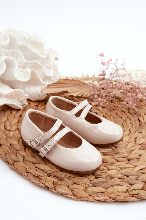 Бежеві лаковані дитячі балетки з бретельками Margenis