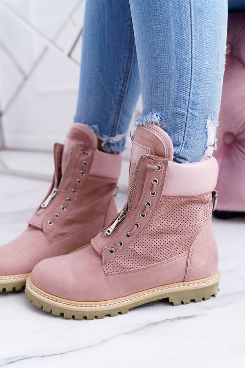 Жіночі замшеві кросівки Lu Boo Powder Pink Trappers Zippers Nancy