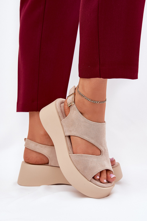 Жіночі Сандалі На Платформі Еко Замш Бежеві Каронія