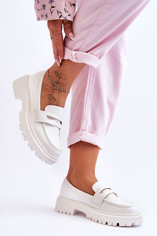 Шкіряні лофери на платформі, білі Riverside