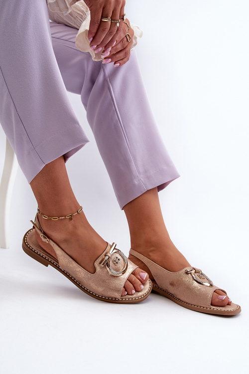 Елегантні жіночі босоніжки з золотим декором на плоскій підошві Pink Gold S.Barski KV27-053