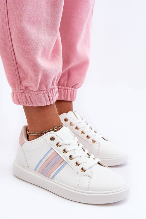 Шкіряне жіноче спортивне взуття біло-рожевий Rilee