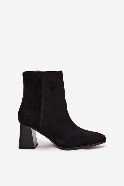 Ботильйони Для Жінок З Еко Замші На Каблуках З Замком Чорні Zelita