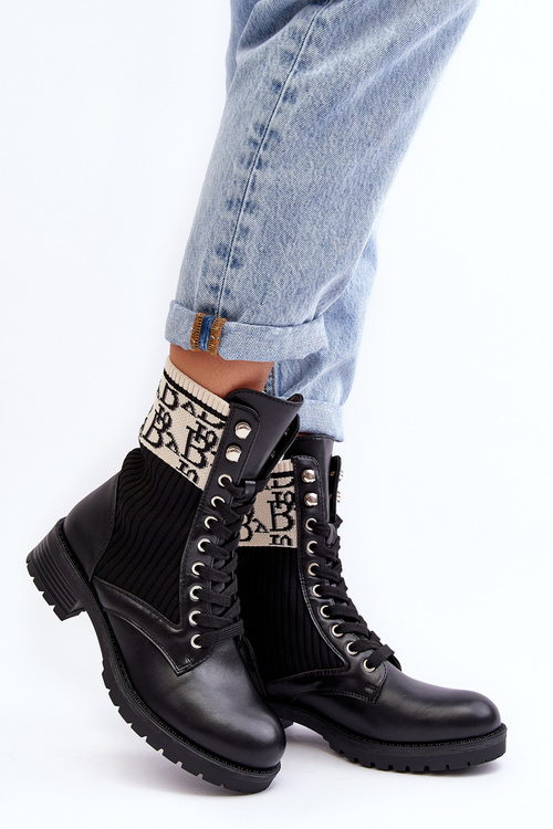 Жіночі ботильйони броги з носком чорного кольору Hakina