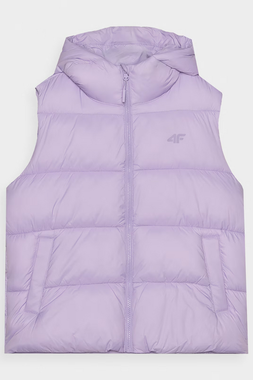 Жіноча пухова жилетка з капюшоном фіолетова 4F 4FWAW24TVJAF141-52S