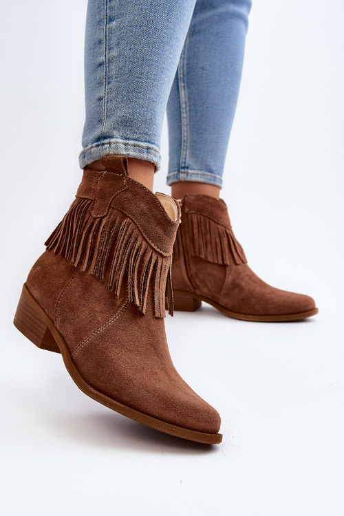 Zazoo 3430 Жіночі замшеві чоботи з бахромою Camel