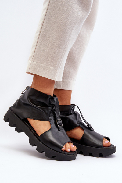 Шкіряні жіночі босоніжки Zazoo 999 із золотою блискавкою