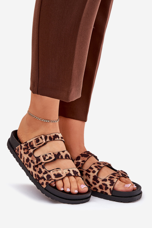 Жіночі Сандалі З Ремінцями І Пряжками В Леопардовому Малюнку Коричневі Uliri