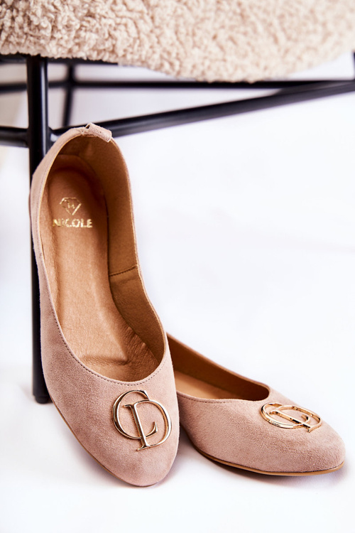Жіночі замшеві балетки з бежевим декором Nicole 2746